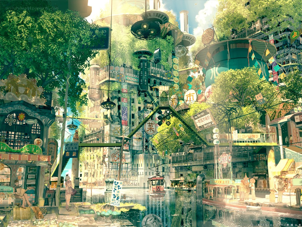 Futuristic city with canals