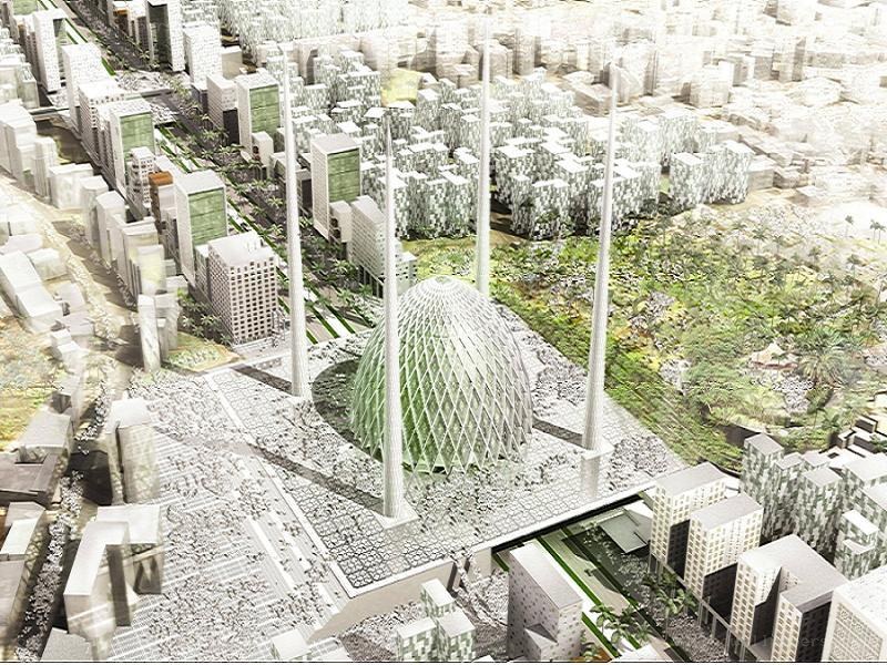 futuristic city with central dome