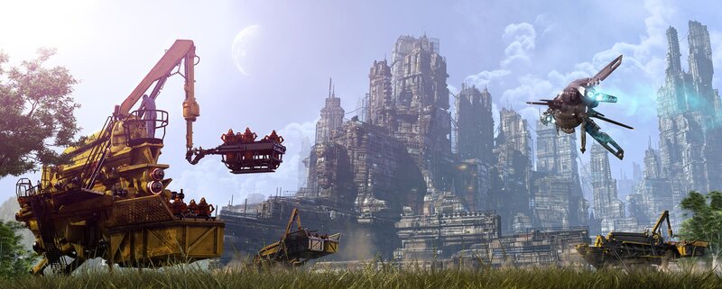 Futuristic city with construction