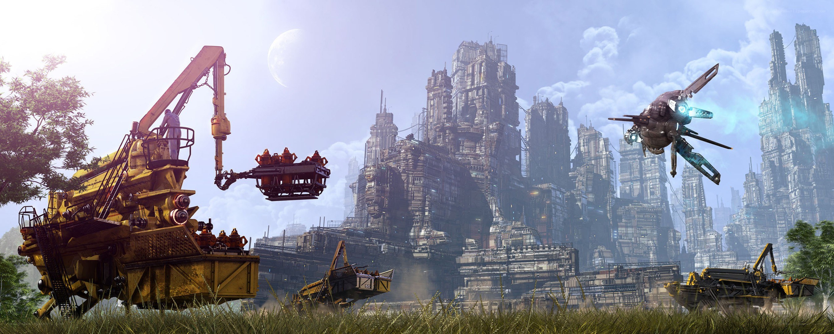 Futuristic city with construction