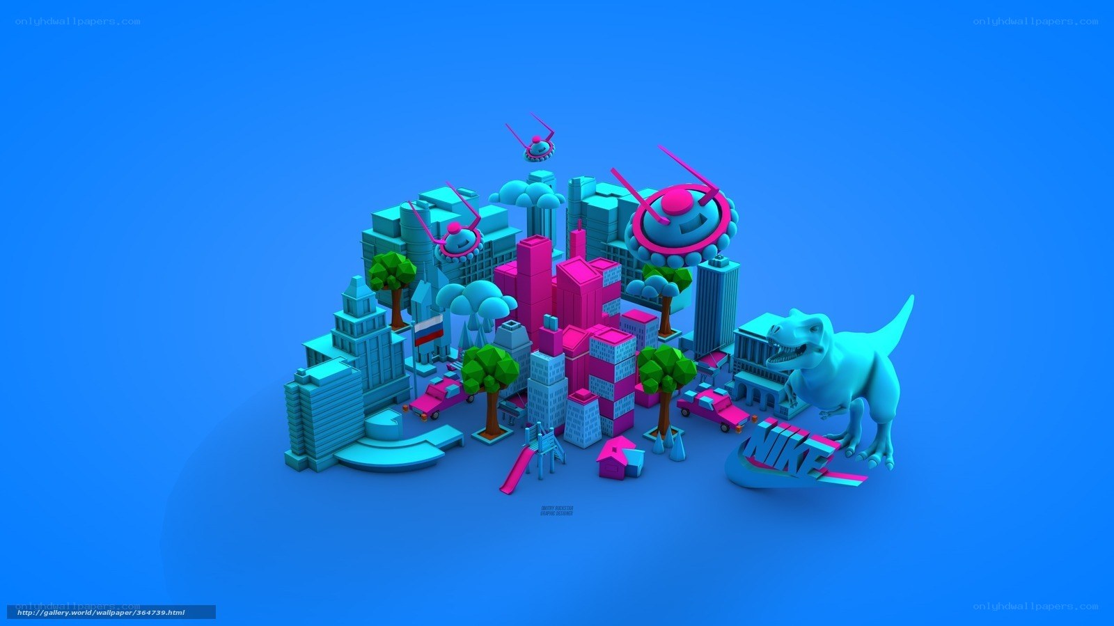 futuristic city with dinosaur