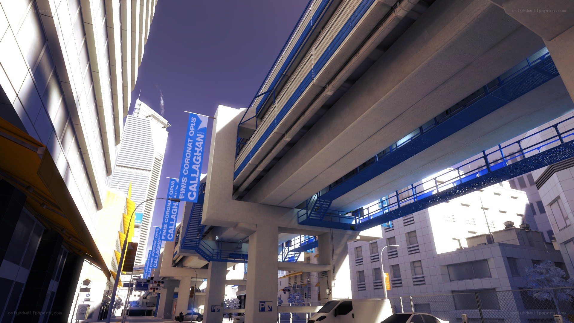 futuristic city with elevated train