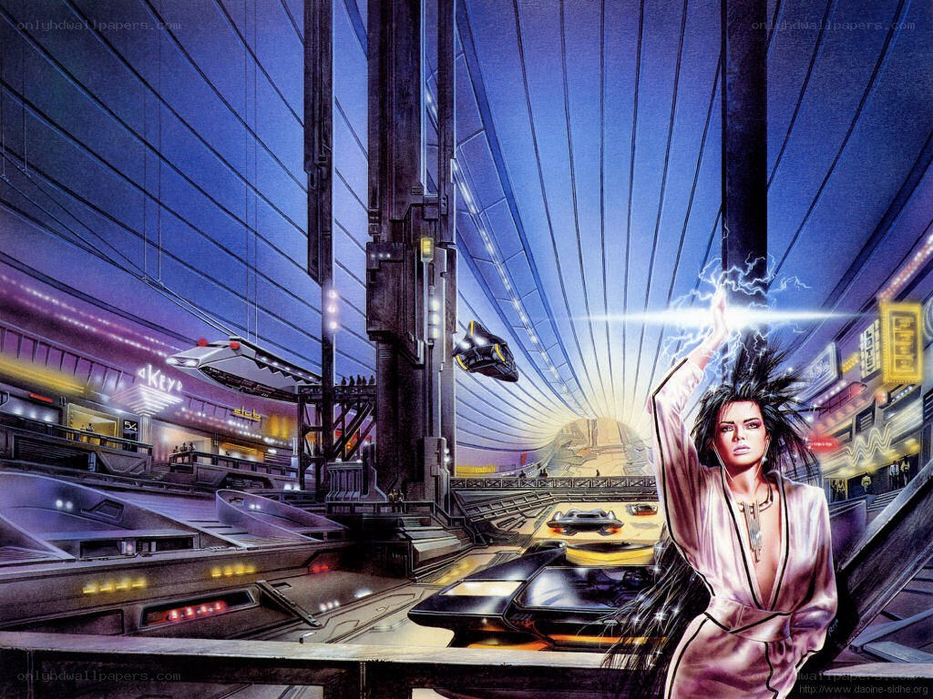 futuristic city with energy blast