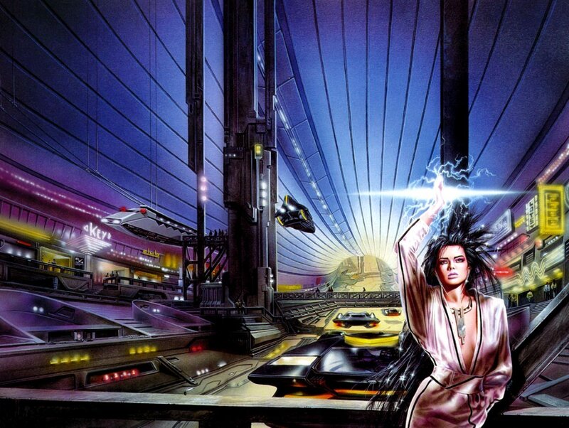 futuristic city with energy woman