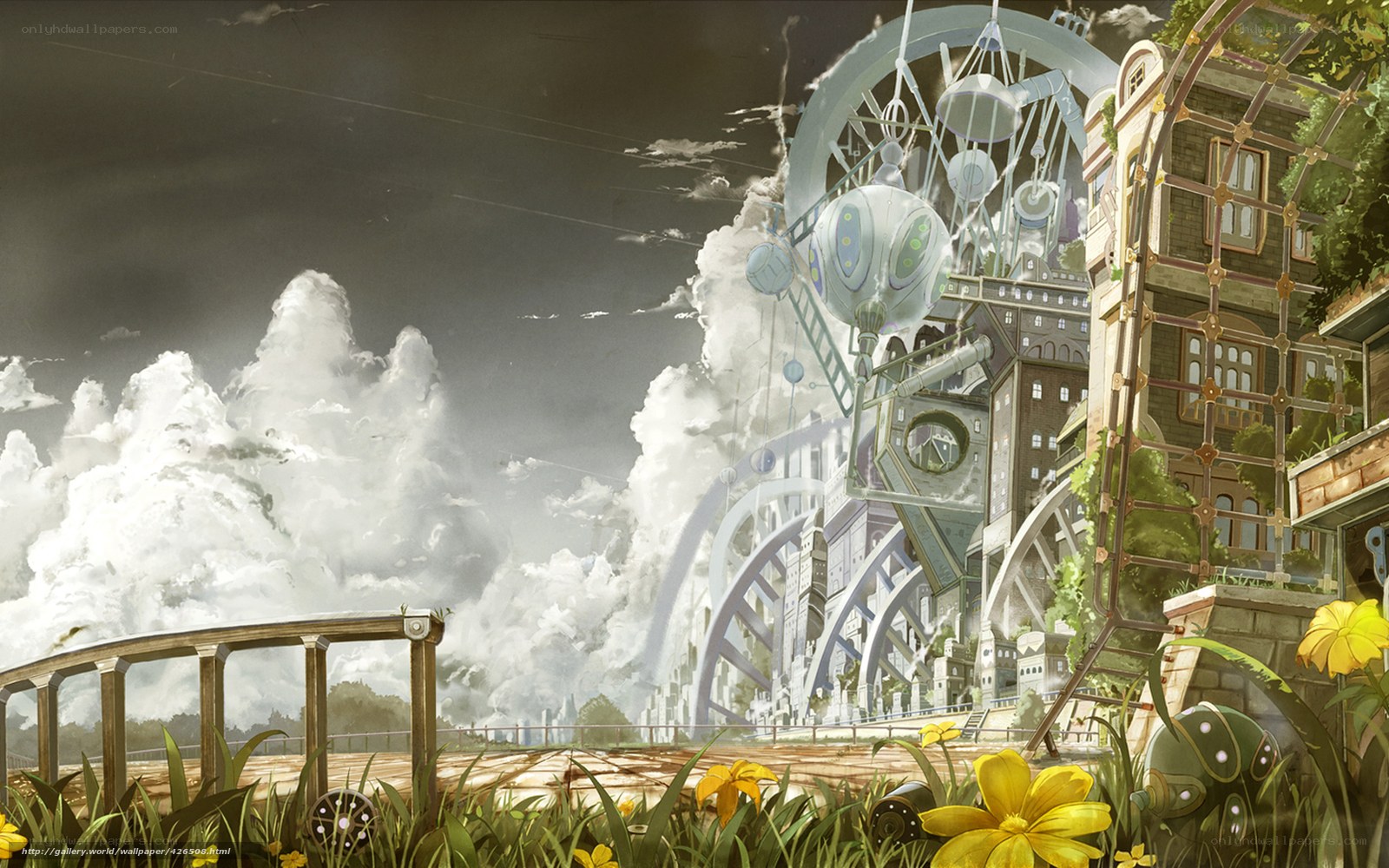 Futuristic city with Ferris wheel