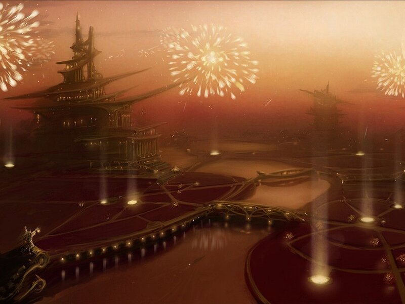 Futuristic City with Fireworks