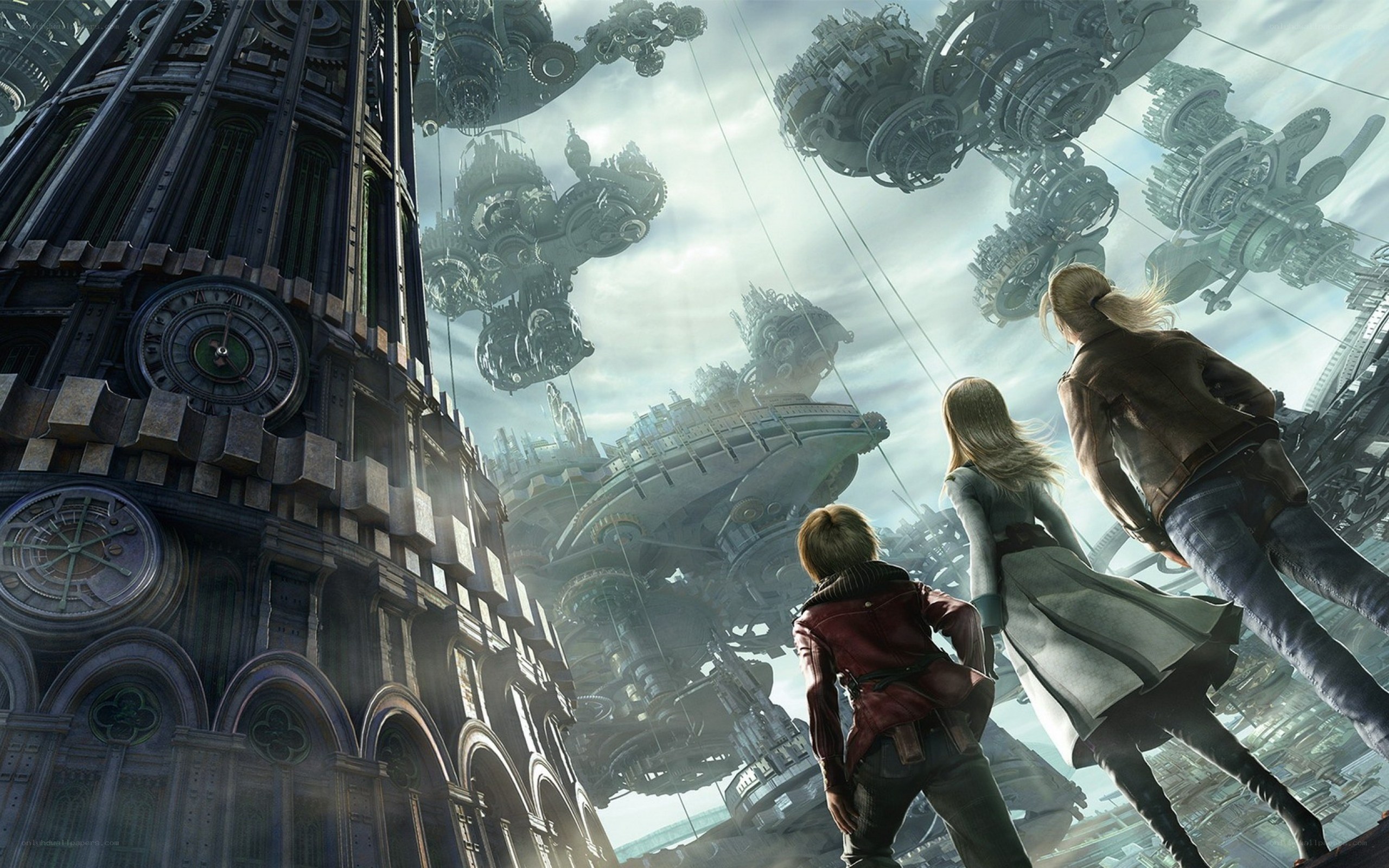 futuristic city with floating structures
