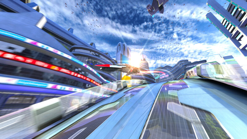 futuristic city with flying vehicles