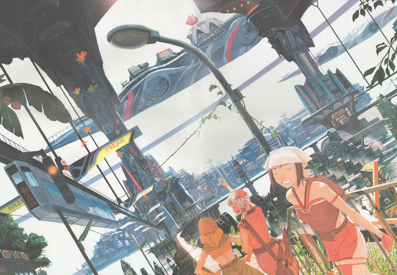 futuristic city with flying vehicles