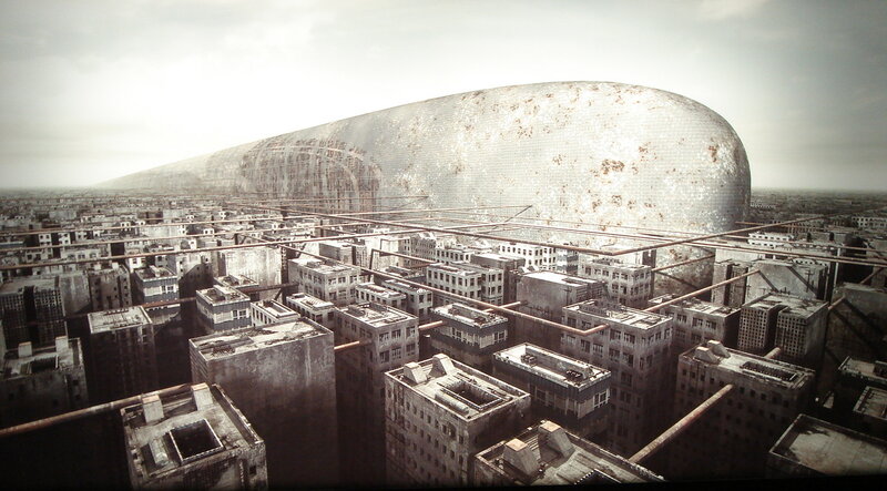 futuristic city with giant structure