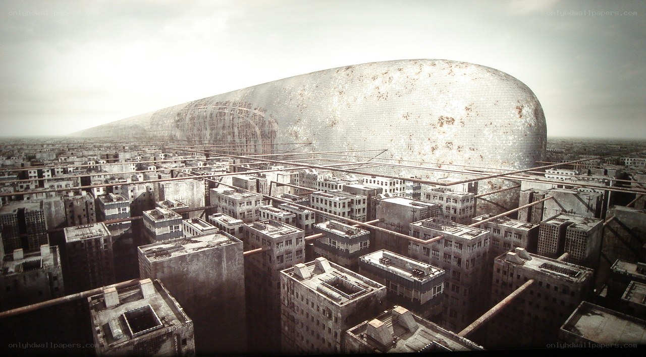 futuristic city with giant structure