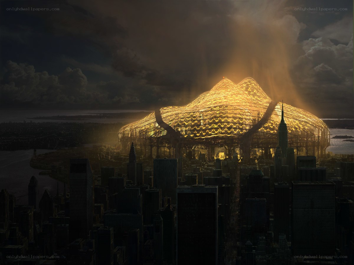 futuristic city with glowing dome