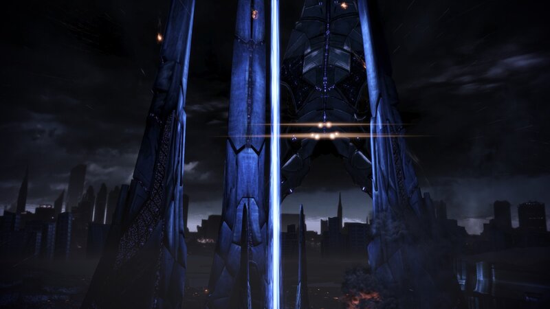 futuristic city with glowing structures