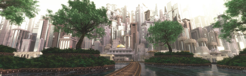 futuristic city with green spaces
