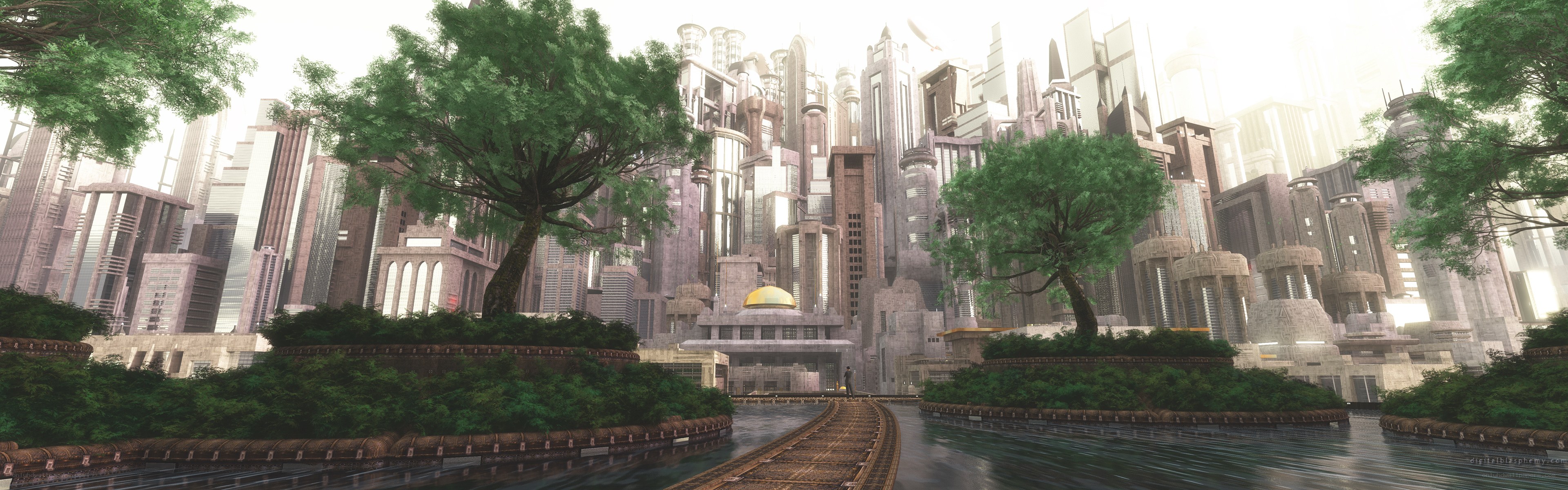 futuristic city with green spaces