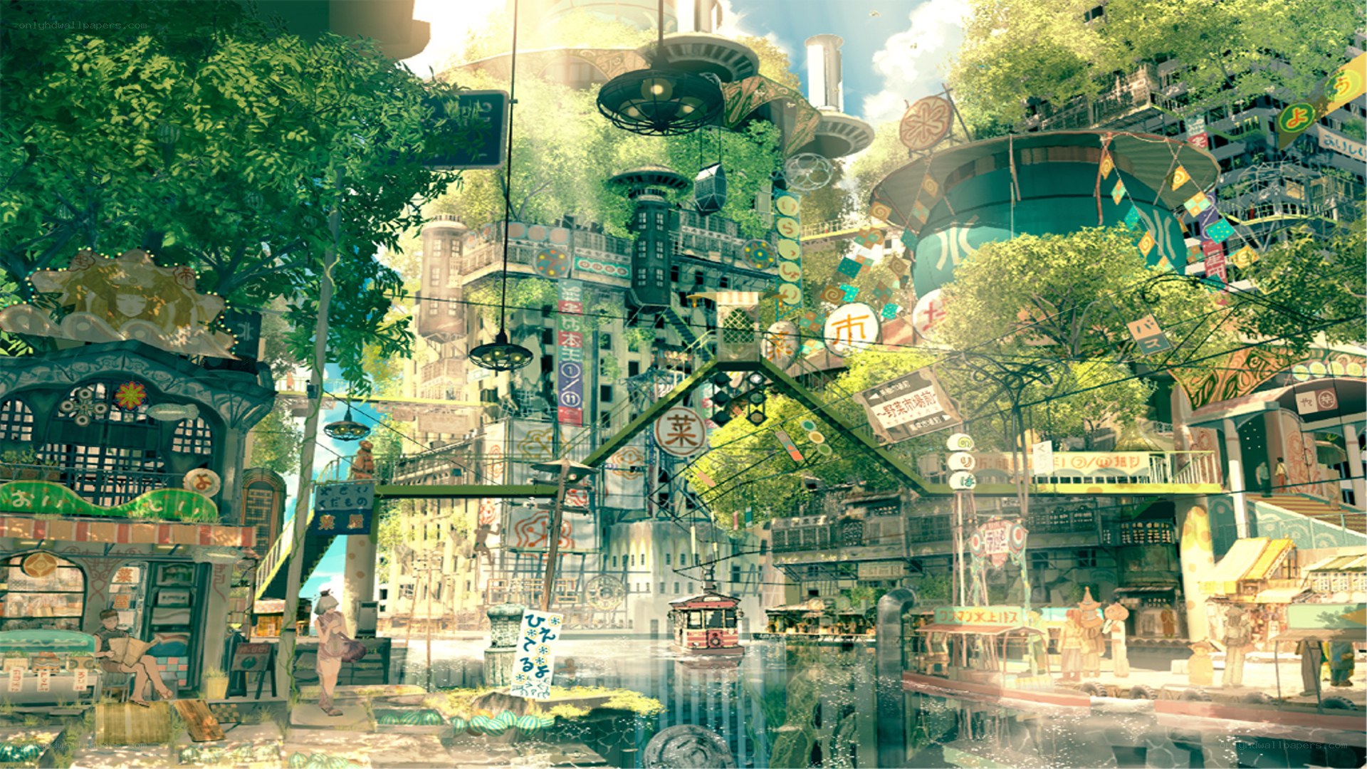 Futuristic city with greenery