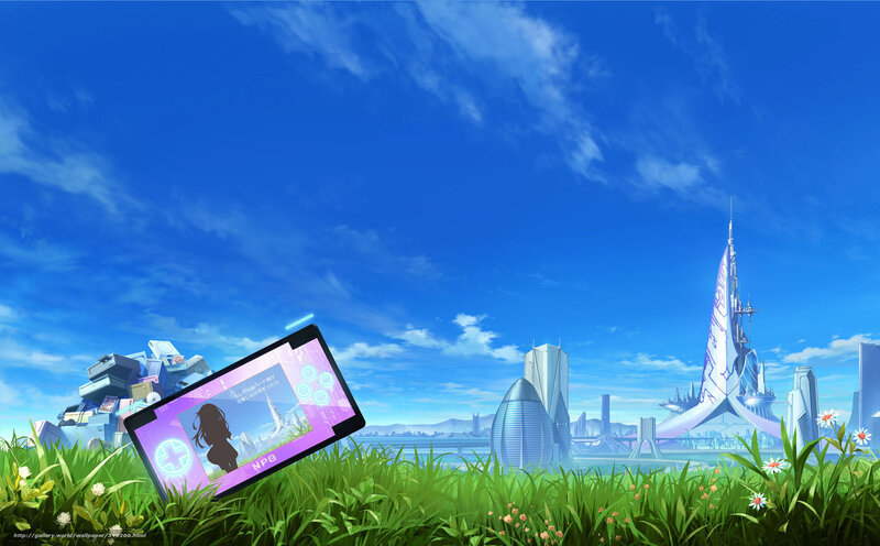 Futuristic city with handheld device