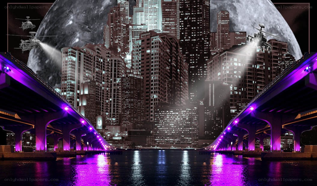 futuristic city with helicopters