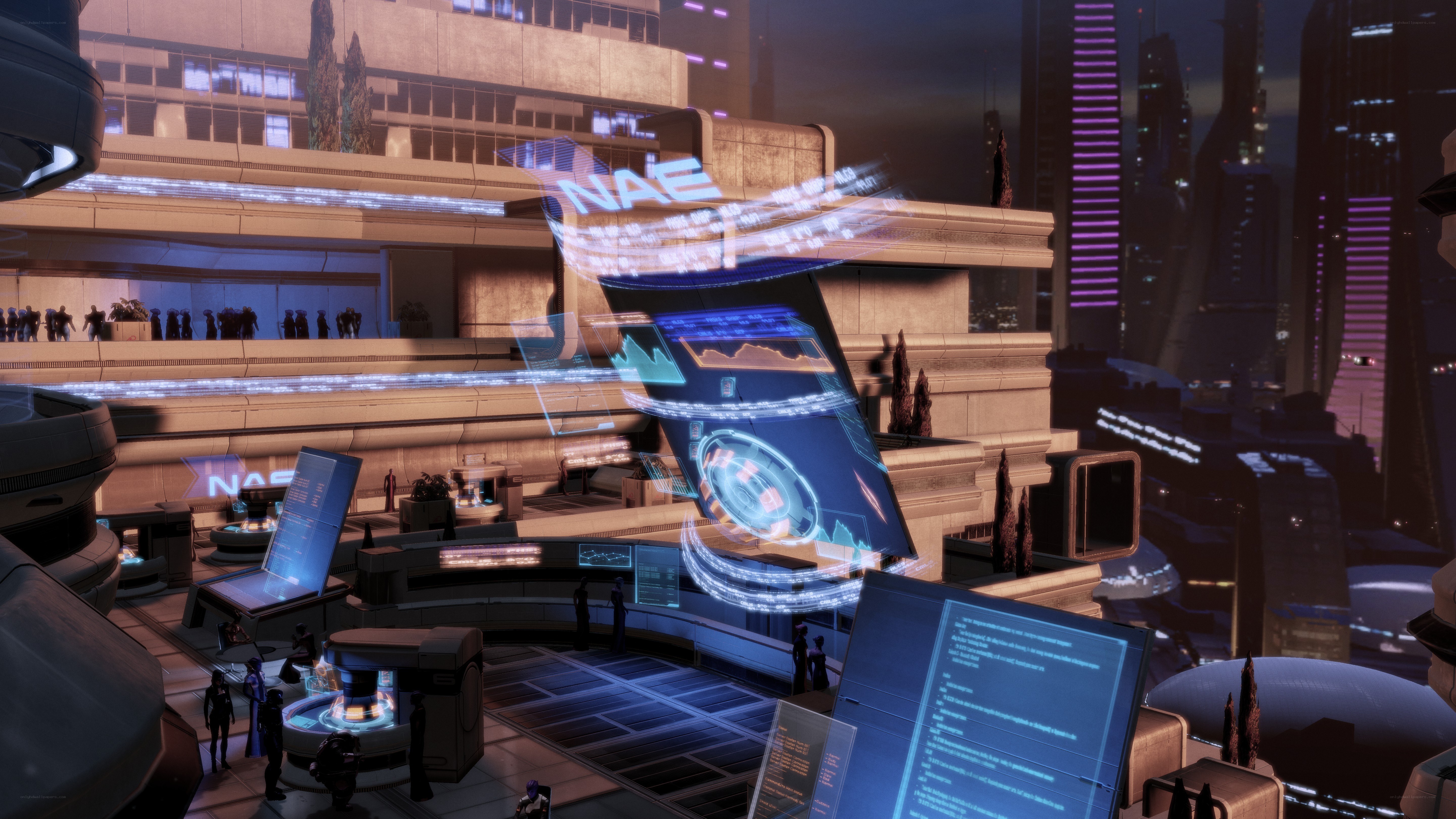 futuristic city with holograms