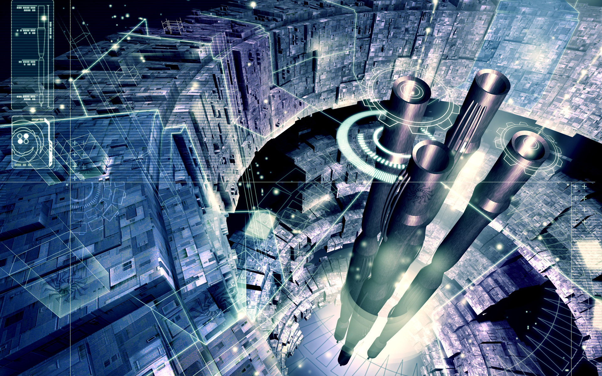 futuristic city with holographic interface