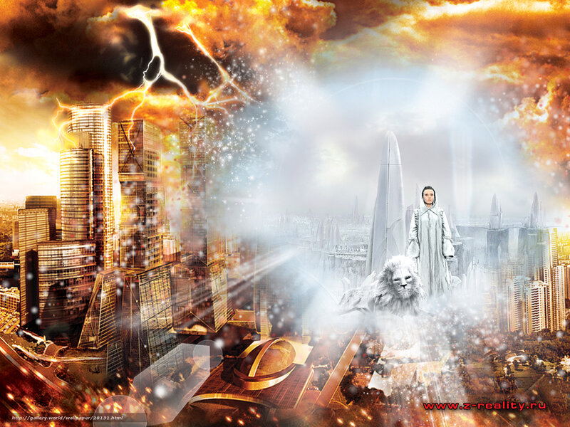 Futuristic city with lightning