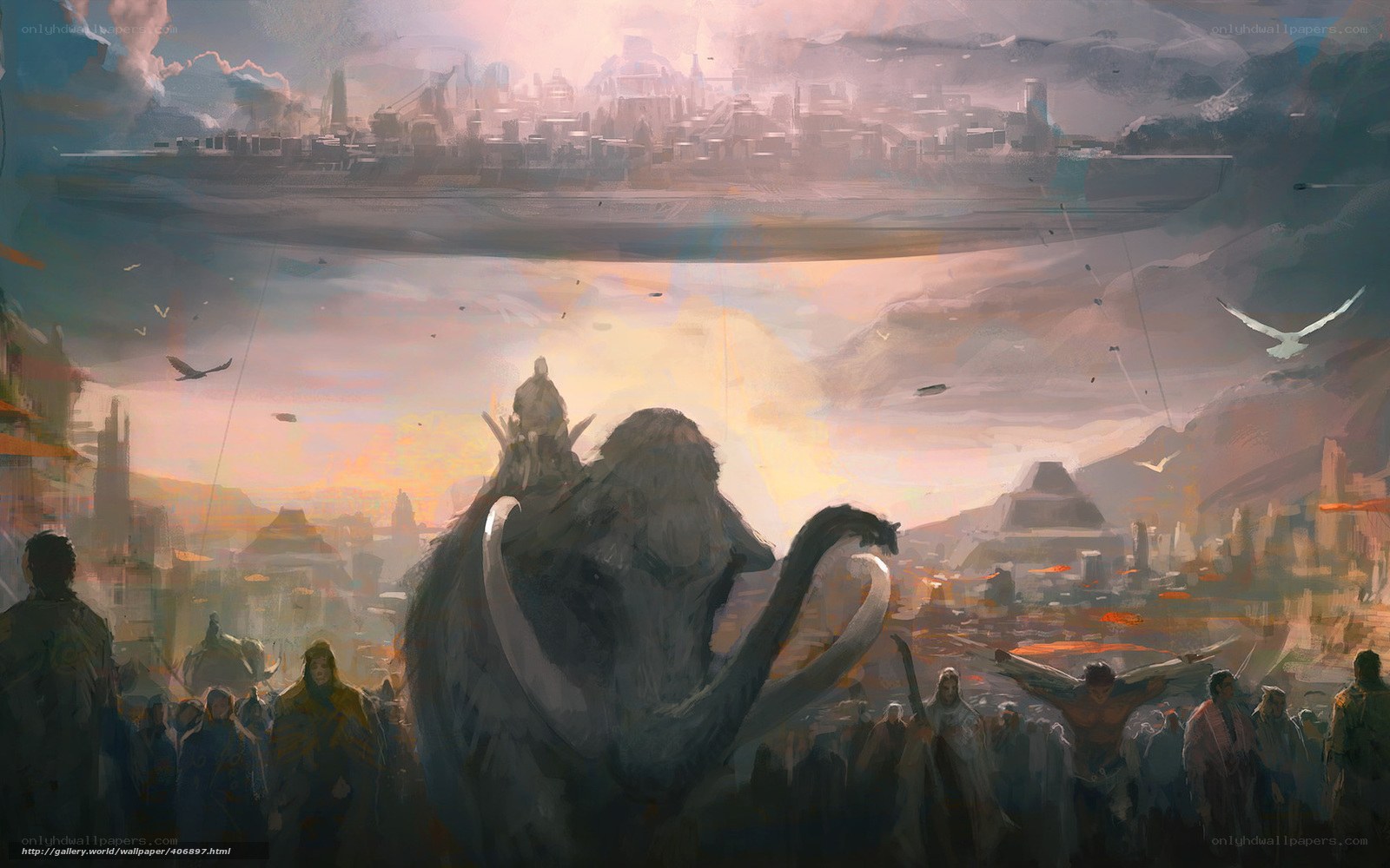 Futuristic city with mammoth