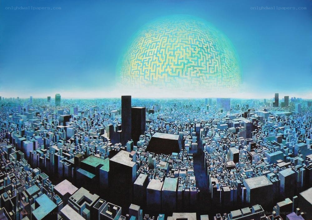 futuristic city with maze sphere