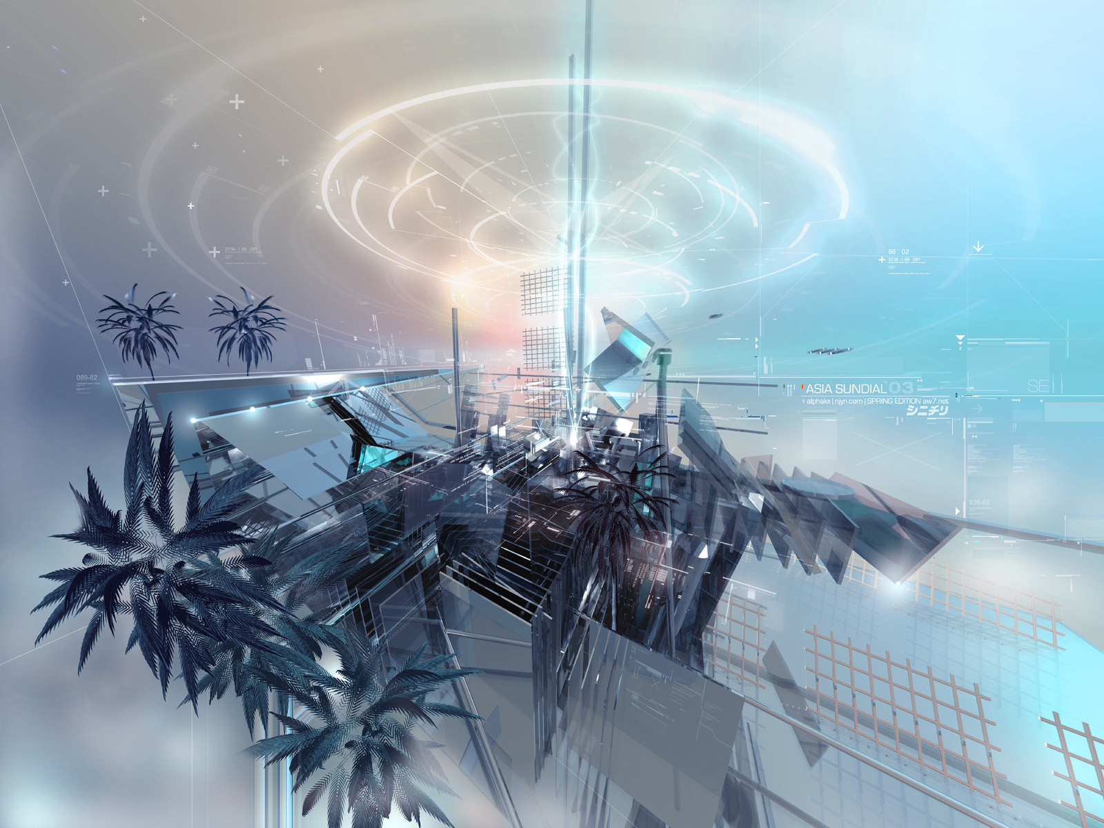 futuristic city with palm trees
