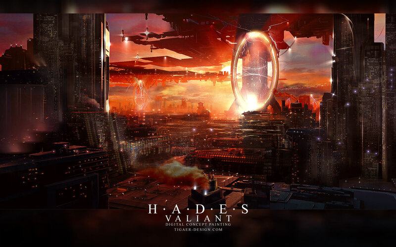 Futuristic city with portal