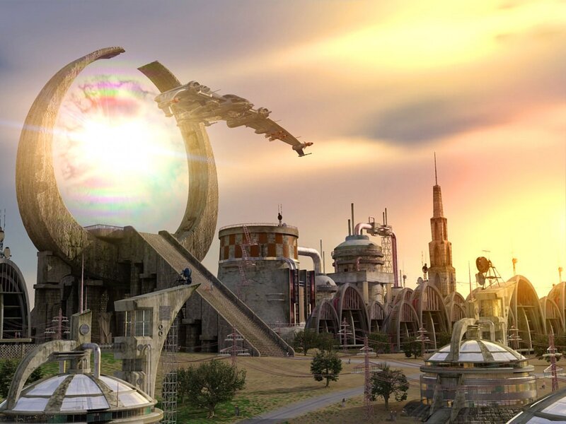 futuristic city with portal