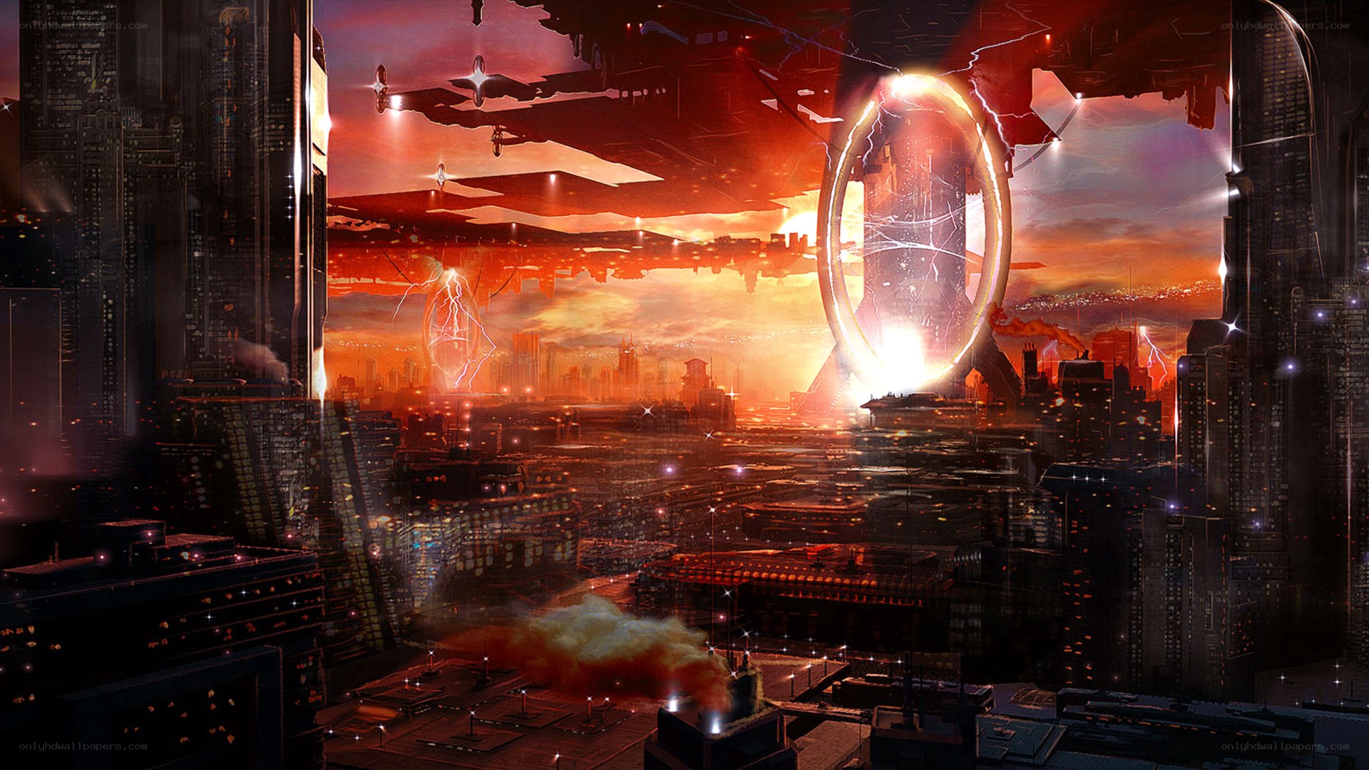 Futuristic city with portal