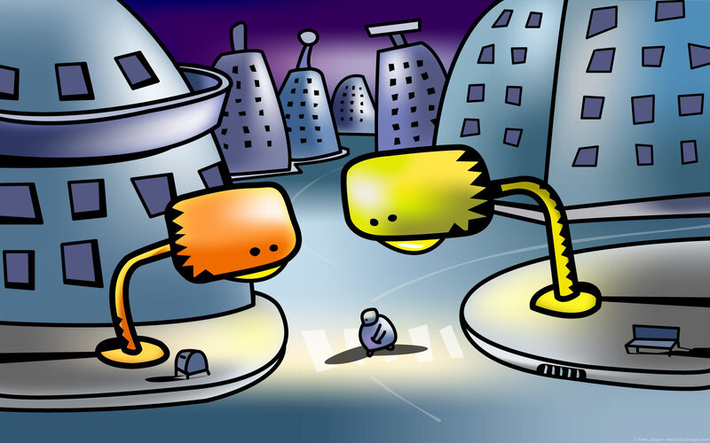 futuristic city with robots