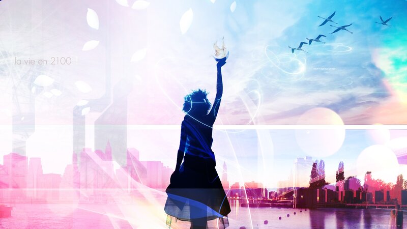 futuristic city with silhouetted figure