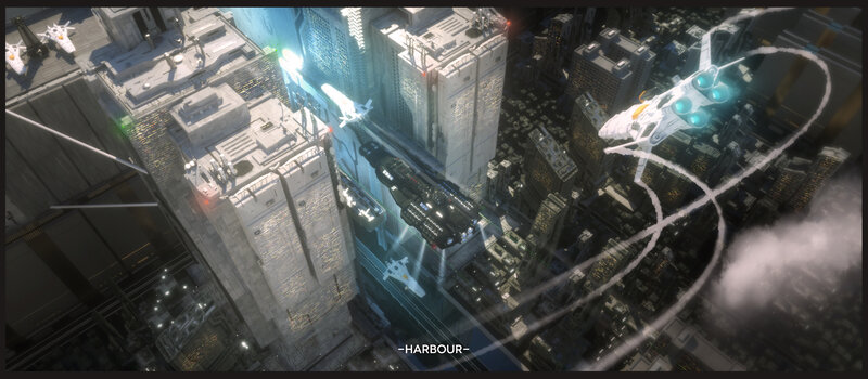 Futuristic City with Spaceships — Gray