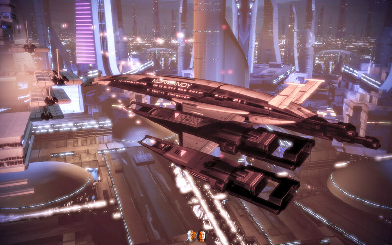 Futuristic city with starships