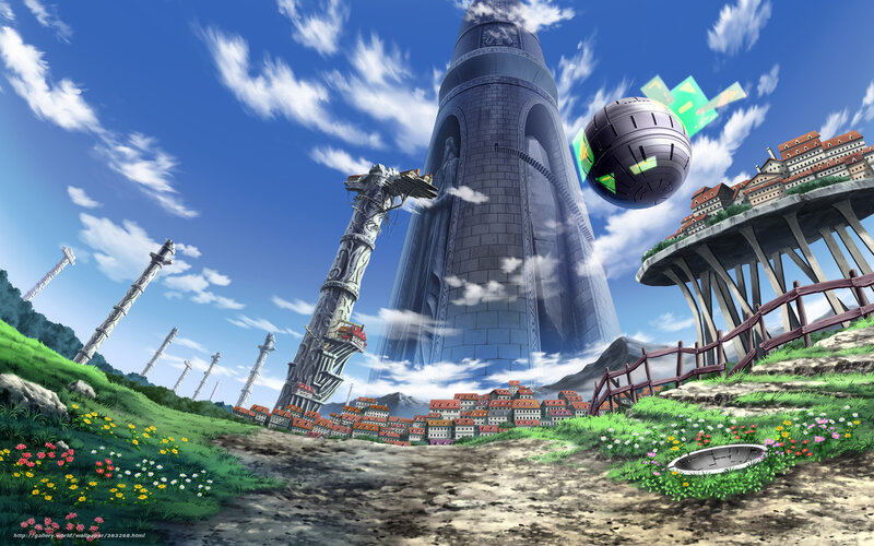Futuristic city with tower