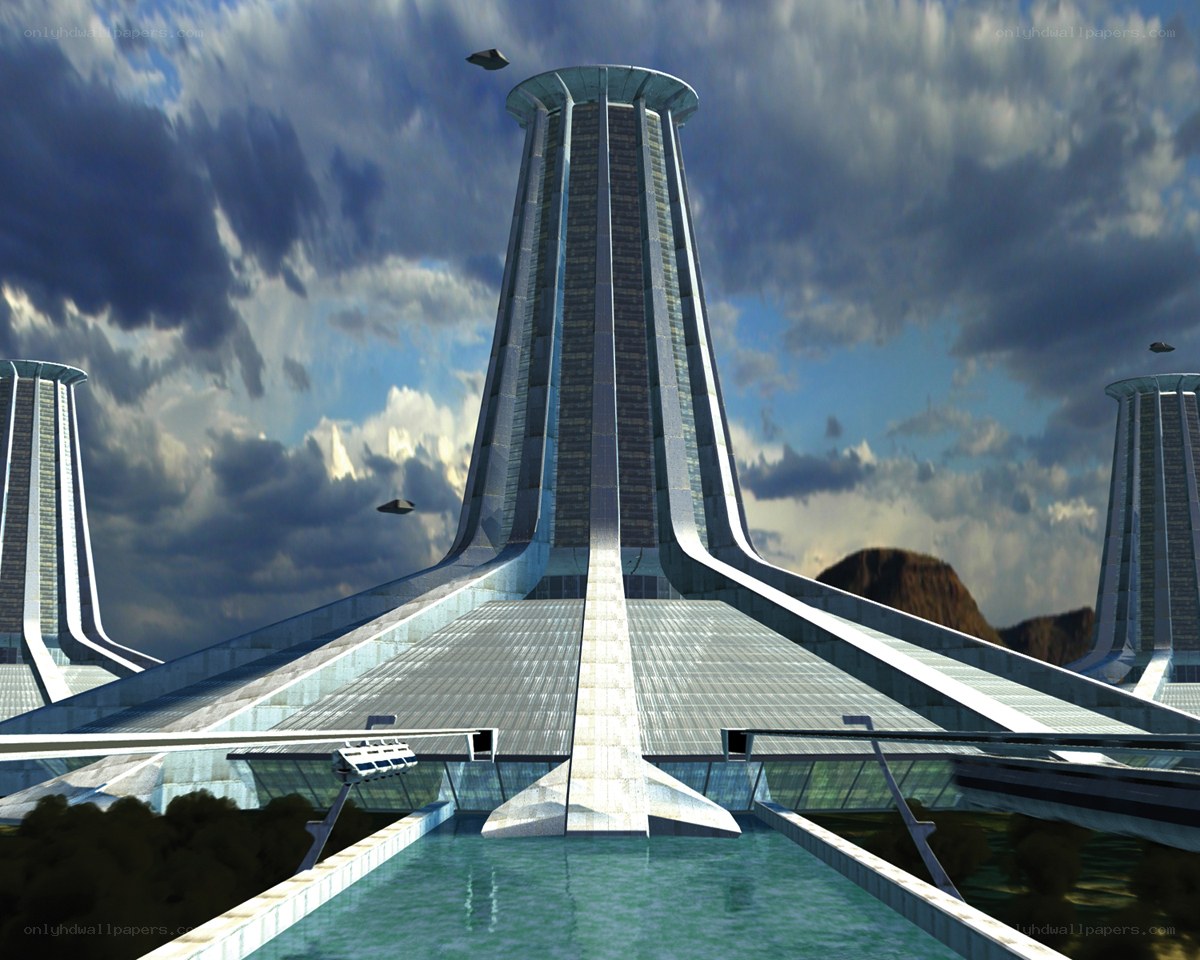 futuristic city with towers