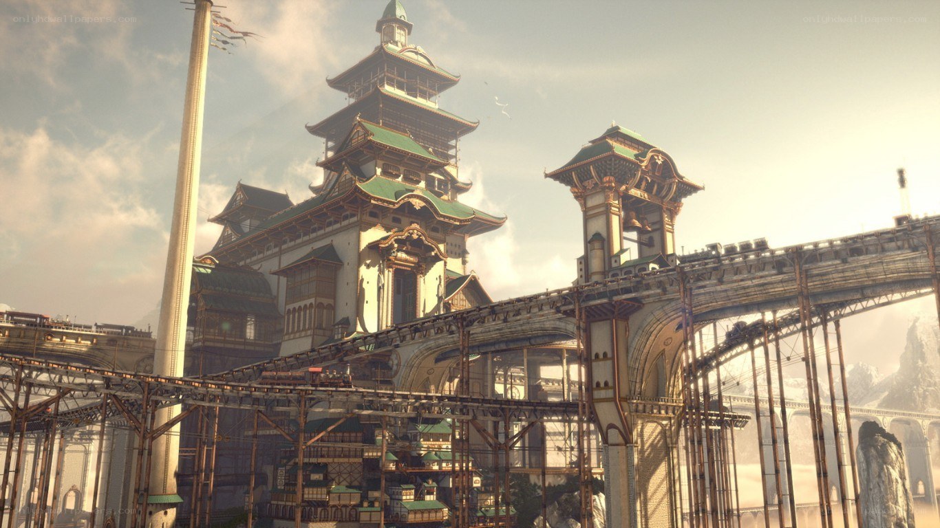 futuristic city with traditional architecture