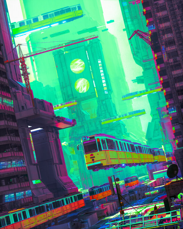 Futuristic City with Trains