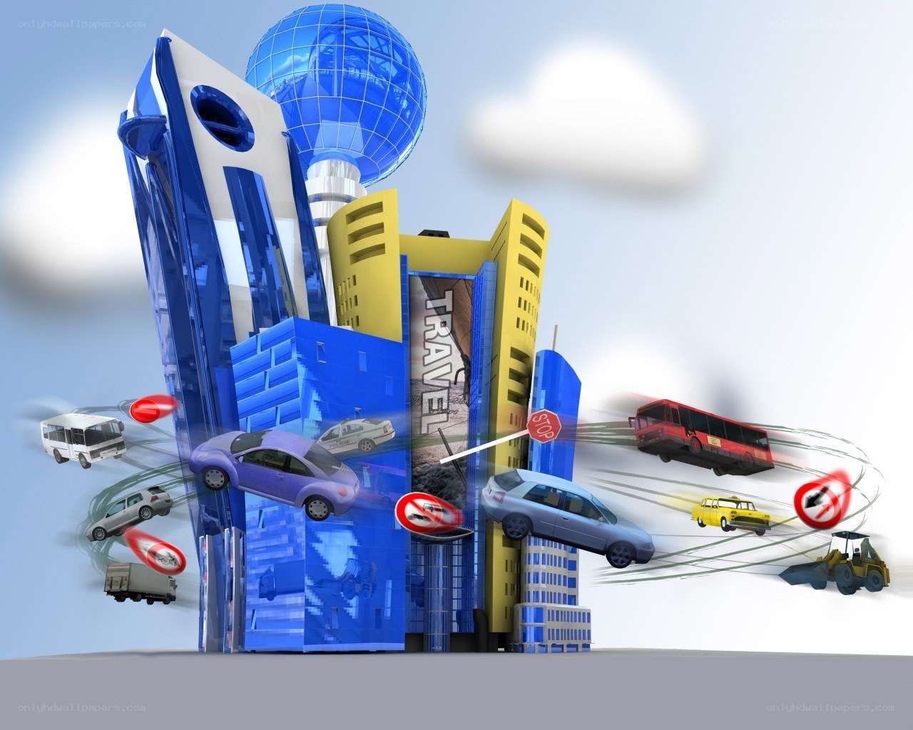 futuristic city with transportation