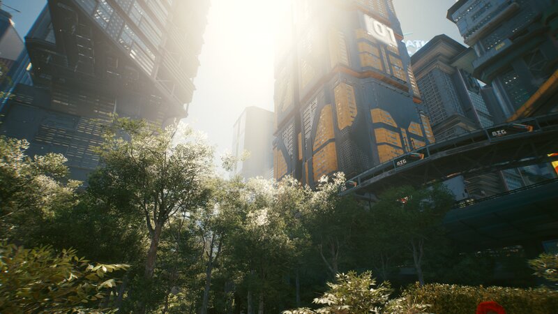Futuristic City with Trees — Green