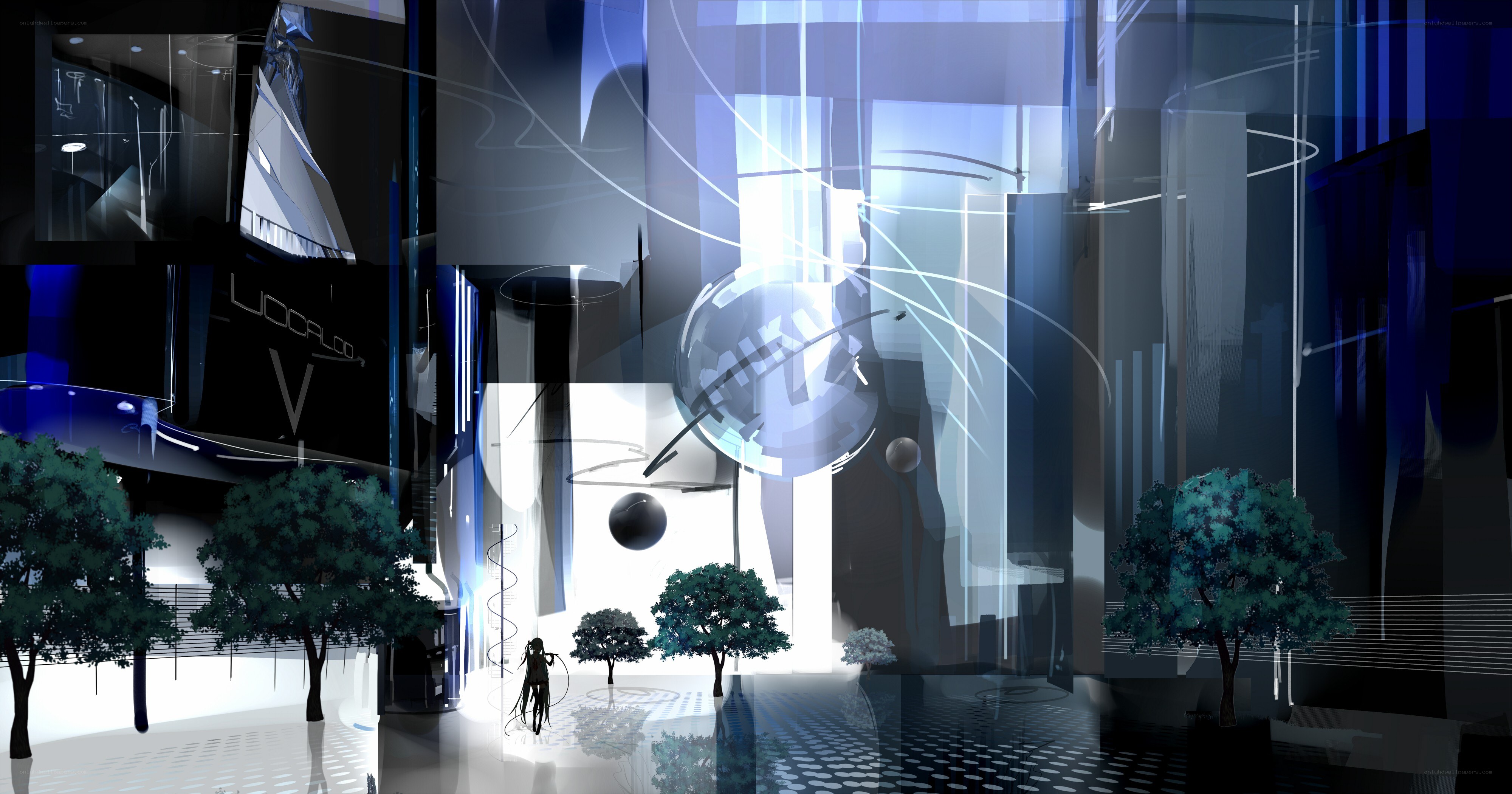 futuristic city with trees