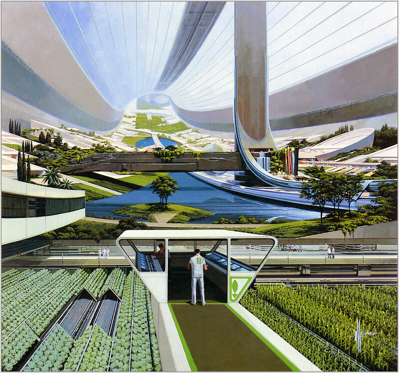 Futuristic city with vertical farms