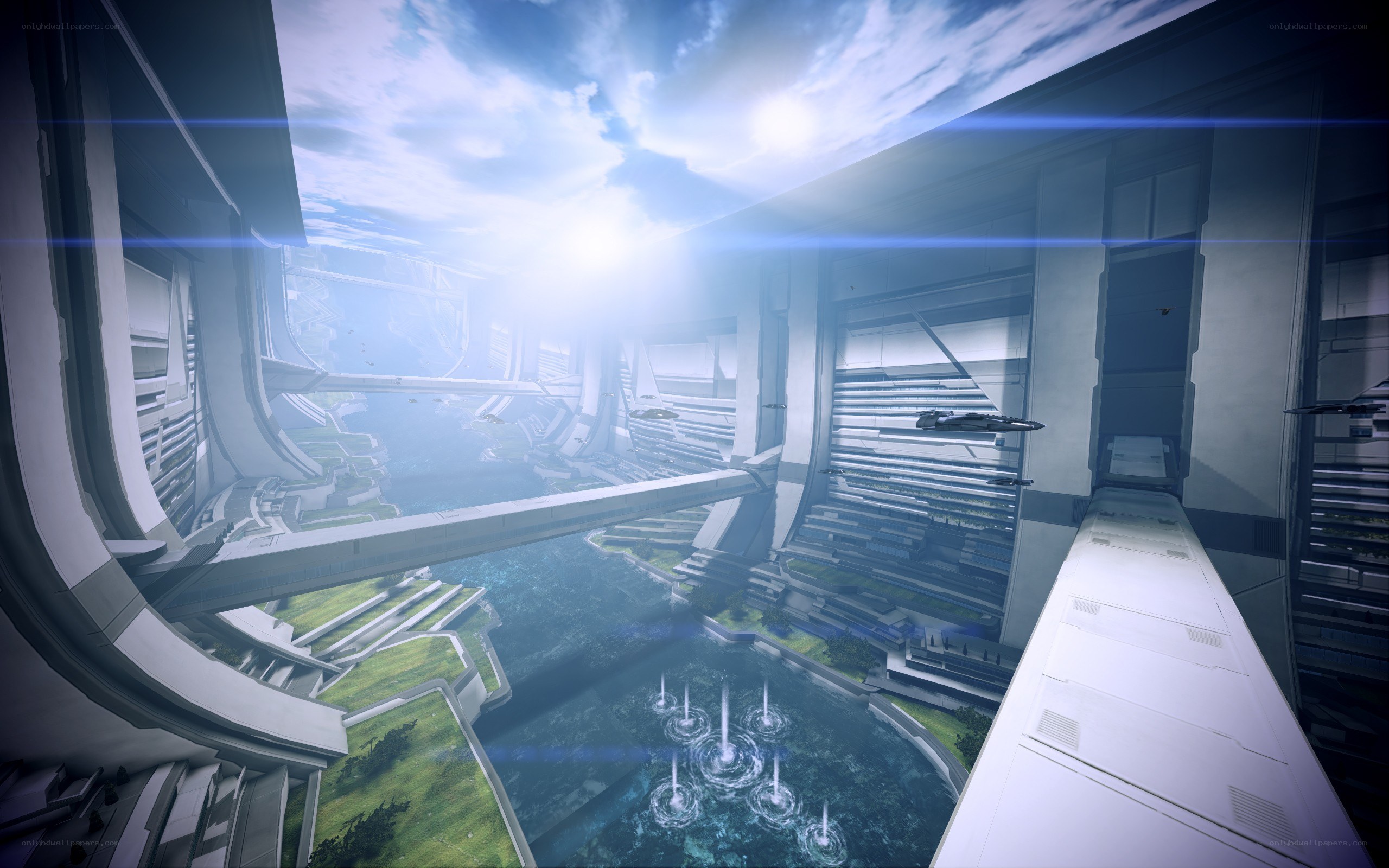 futuristic city with water features