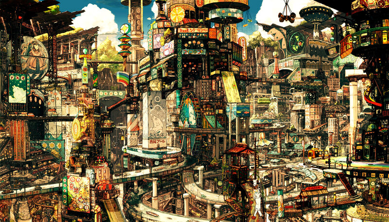 Futuristic cityscape artwork