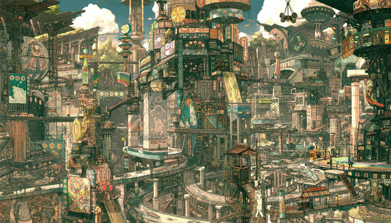 Futuristic cityscape artwork