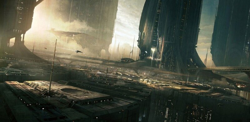 futuristic cityscape at dawn