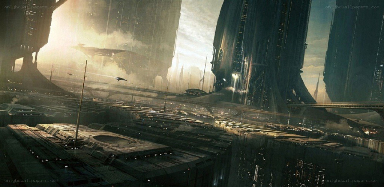 futuristic cityscape at dawn