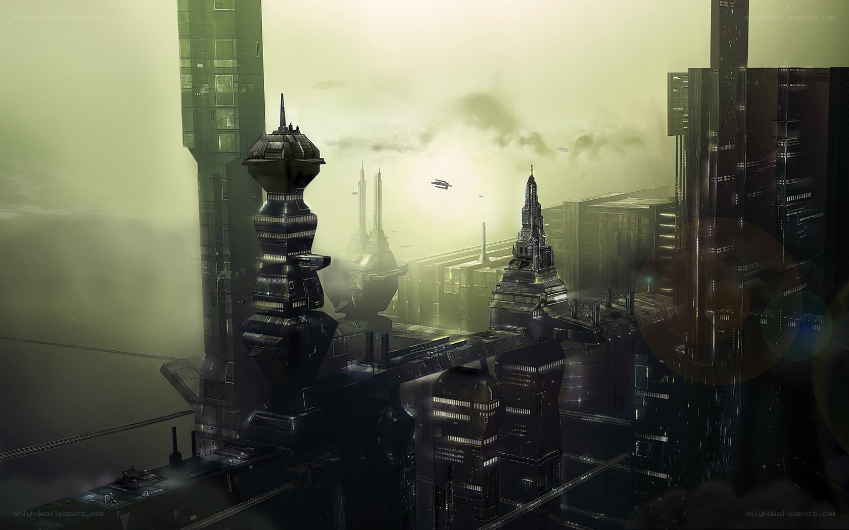 futuristic cityscape at dawn