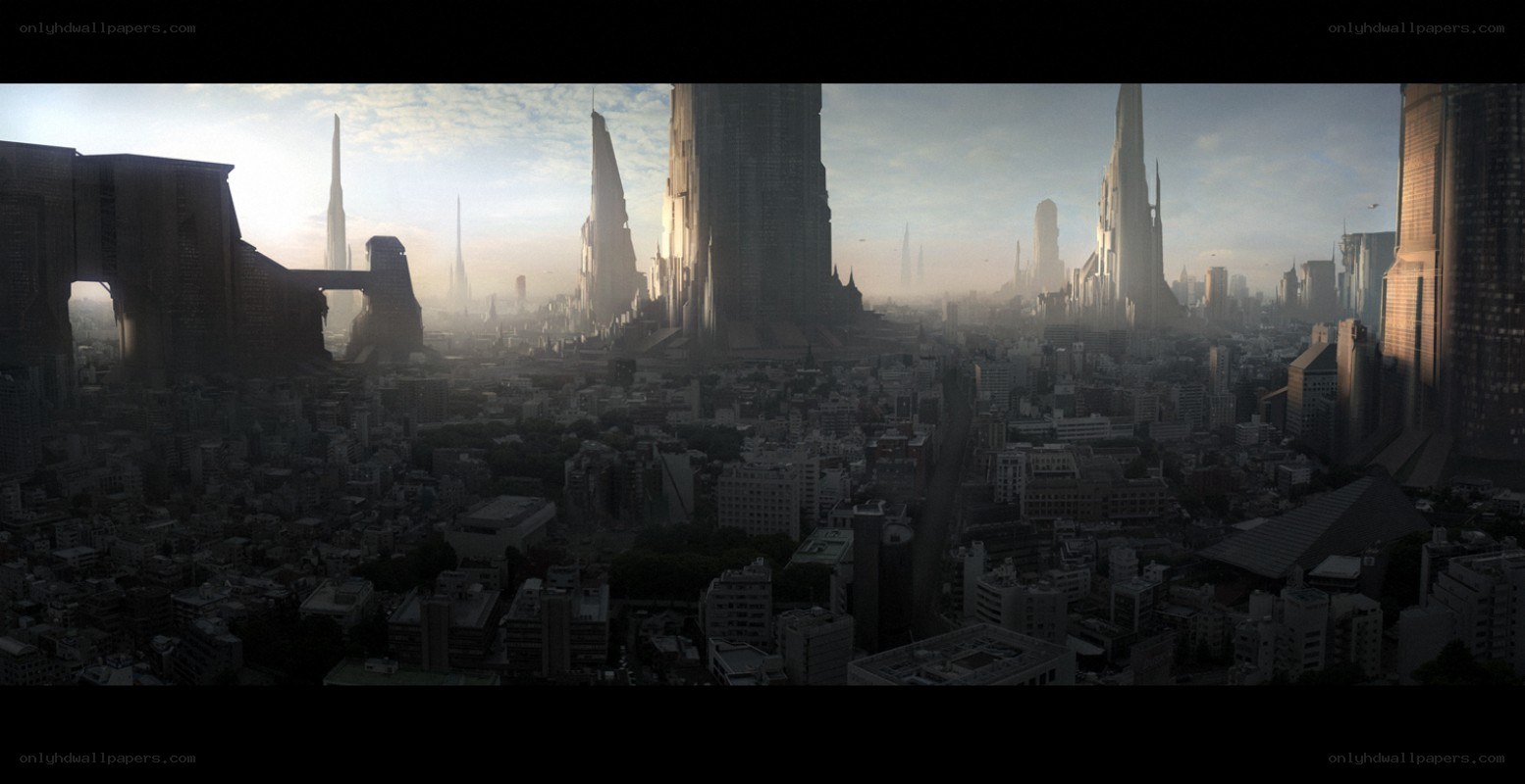 futuristic cityscape at dawn